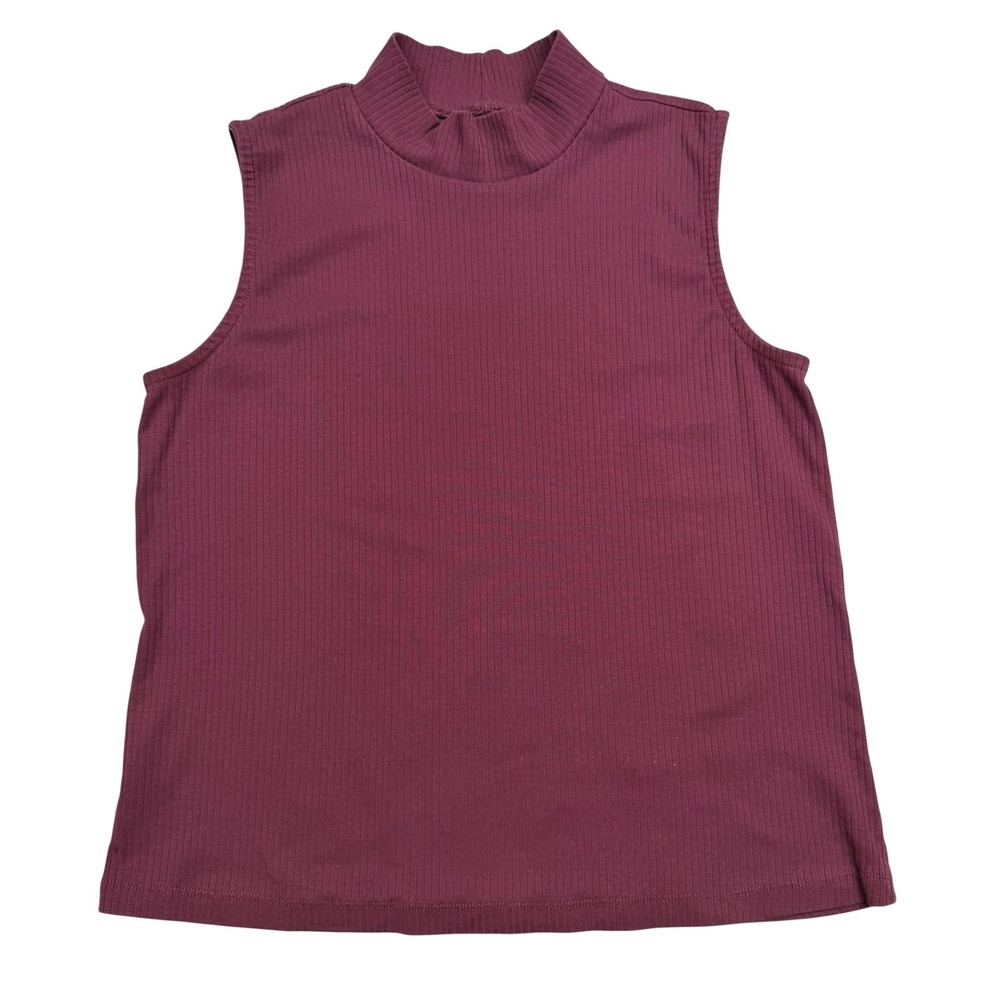 iyla Mock Neck Tank Top Ribbed Burgundy Wine Minimalist Dark Academia Size Large